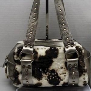 Dolce & Gabbana Metallic Leather Y2K Studded Fur Shoulder Bag